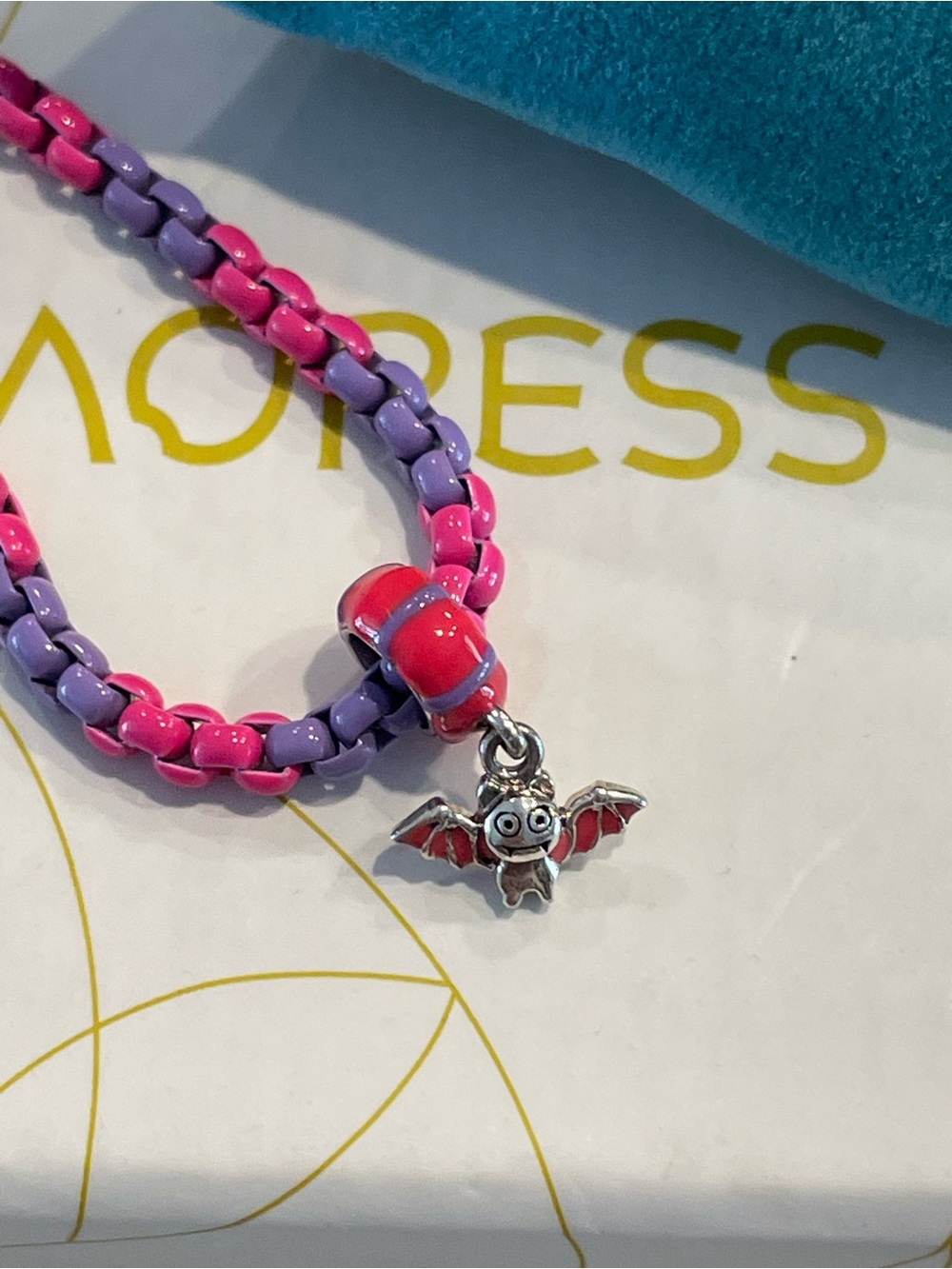 Kids Pink & Purple Bat Charm Bracelet by